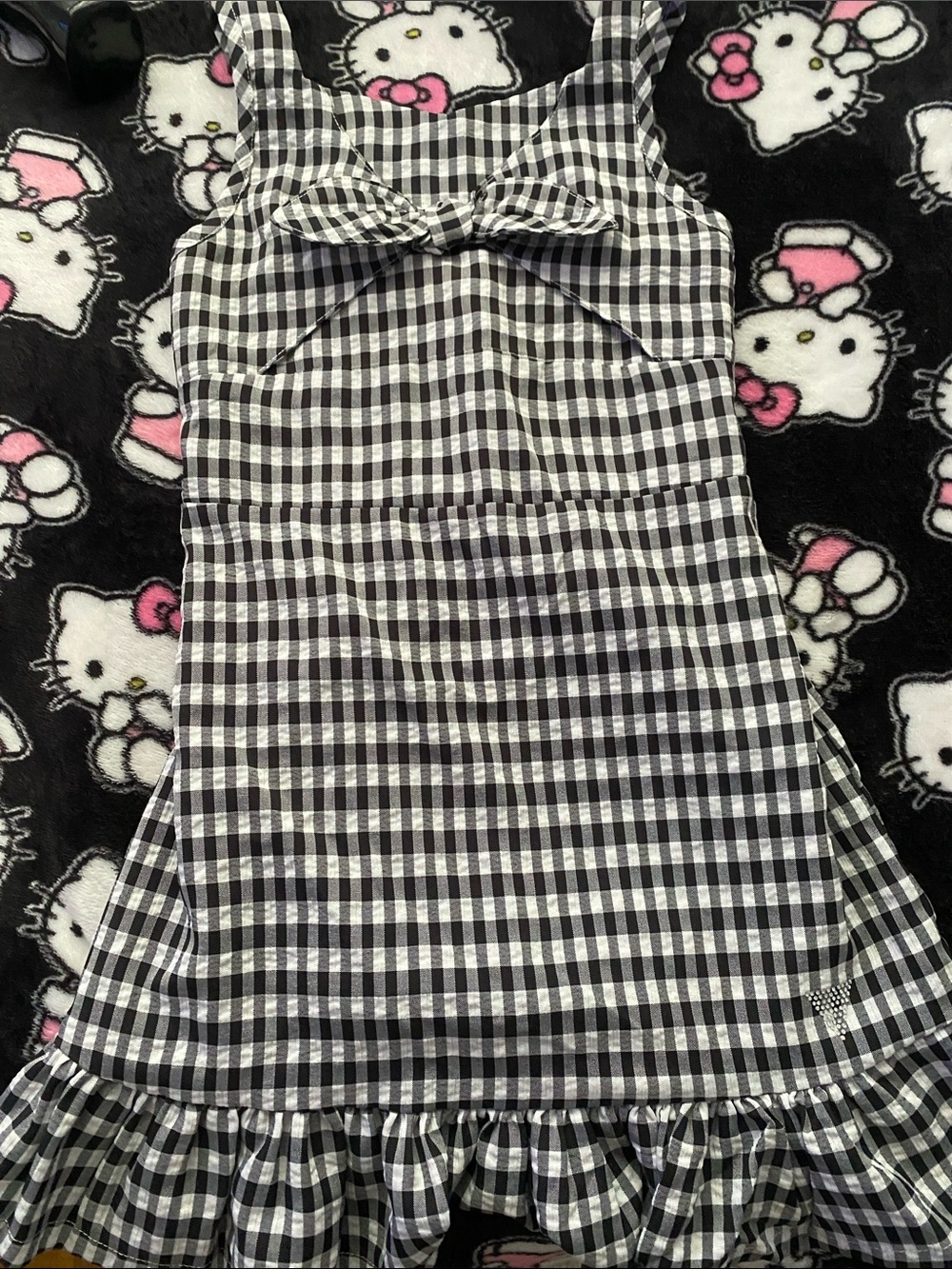 Guess Black & White Gingham Bow Ruffle Tank Dress
